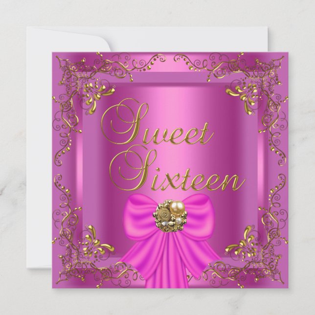 Sweet Sixteen 16 Pink Gold Jewel Birthday Party Invitation (Front)