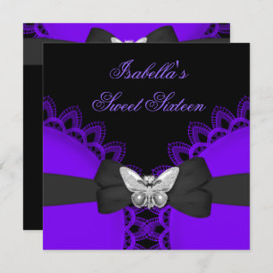 Sweet Sixteen 16 Purple Butterfly White Lace Invitation