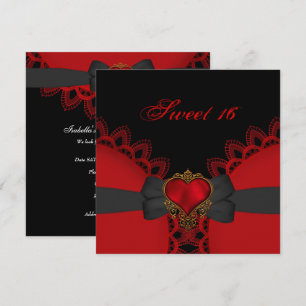 Sweet Sixteen 16 Red Black Lace Heart Gothic Invitation