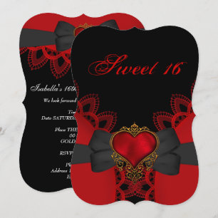 Sweet Sixteen 16 Red Black Lace Heart Gothic Invitation