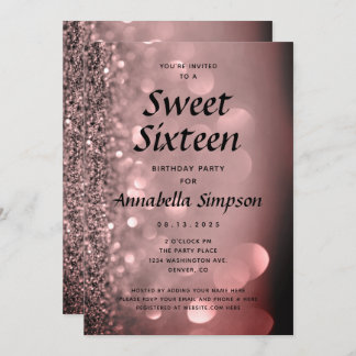 Sweet Sixteen 16 Rose Gold Glitter Birthday Invita Invitation