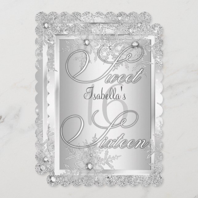 Sweet Sixteen 16 Snowflake Winter Wonderland Invitation (Front/Back)