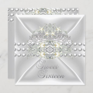 Sweet Sixteen 16  Tiara Silver White Pearl Diamond Invitation