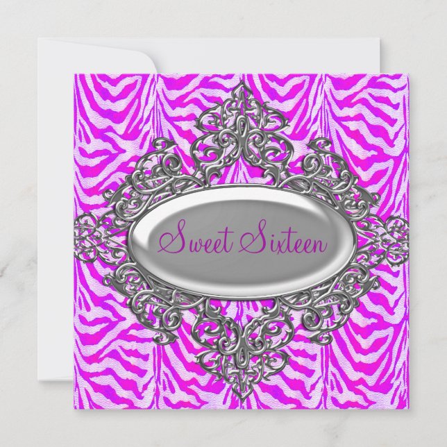 Sweet Sixteen 16 Zebra Purple White Silver 2 Invitation (Front)