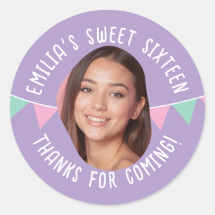 Sweet Sixteen 16th Birthday Custom Photo Banner Cl Classic Round Sticker
