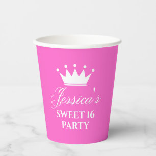 Sweet sixteen 16th Birthday party hot pink Paper Cups