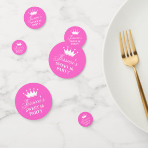 Sweet sixteen 16th Birthday party hot pink table Confetti