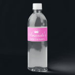 Sweet sixteen 16th Birthday party neon pink Water Bottle Label<br><div class="desc">Sweet sixteen 16th Birthday party neon pink Water Bottle Label personalised with name. Custom design for sixteenth Birthday of teen girl. Elegant script text and princess crown. 16th Birthday celebration design. Pink and white.</div>