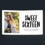 Sweet Sixteen 16th Birthday Party Photo  Banner<br><div class="desc">Perfect for a sweet sixteen birthday celebration - this birthday party banner features a large photo and a black and white confetti "sweet sixteen" design. Customise with your birthday message. If you need assistance  - contact me through the message button below. I'd love to help.</div>