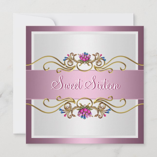 Sweet Sixteen 16th Birthday Pretty Pink Floral Invitation (Front)