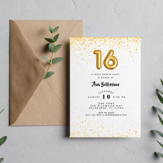 Sweet Sixteen 16th Confetti Birthday Party Invitation