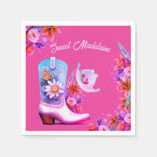 Sweet Sixteen 16th Cowgirl Floral Pink Birthday Napkin