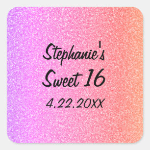Sweet Sixteen 16th Glittery Pink Birthday Party Square Sticker