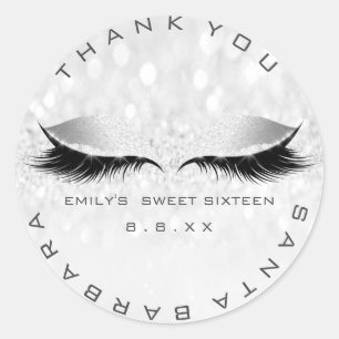 Sweet Sixteen 16th Grey Silver Lashes Glitter Eyes Classic Round Sticker