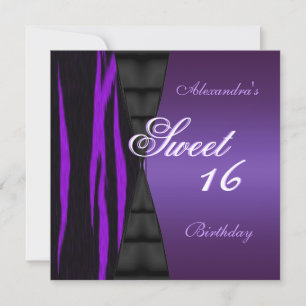 Sweet Sixteen 16th Wild Purple Black Invitation