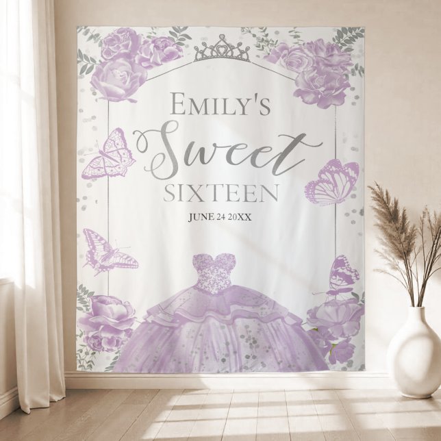 Sweet Sixteen Backdrop Butterfly Lavender Dress Tapestry (Creator Uploaded)