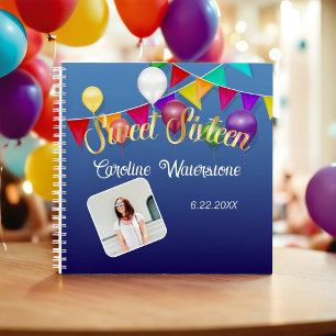 Sweet Sixteen Balloons and Banners Guest Book