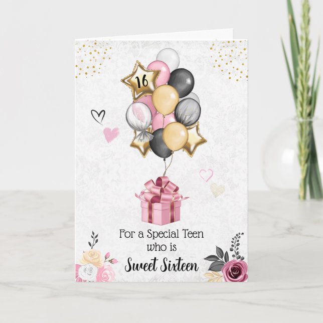 Sweet Sixteen Balloons Happy Birthday Card (Front)