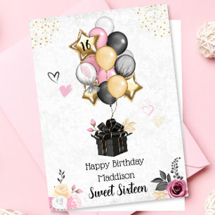 Sweet Sixteen Balloons Happy Birthday Card