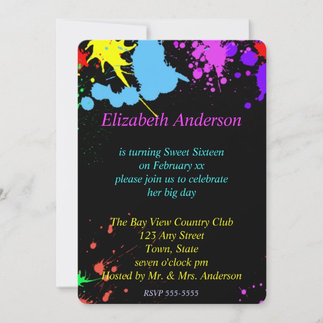 Sweet Sixteen, Bat Mitzvah, Glow Neon Invitation (Front)