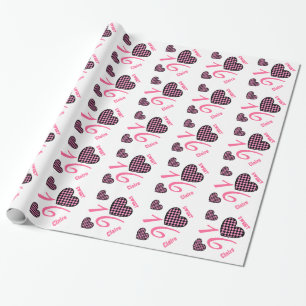 Sweet Sixteen Birthday 16 HEARTS Custom Name V3 Wrapping Paper