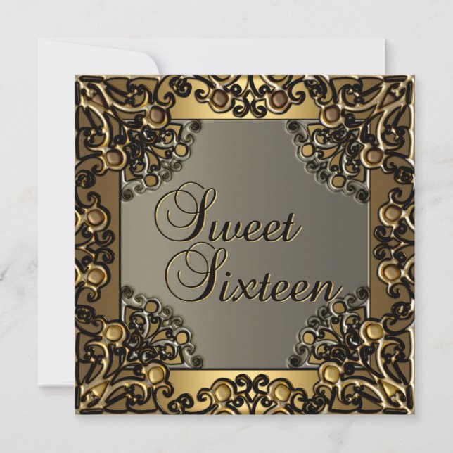 Sweet Sixteen Birthday Black Gold Gold Teen Girl Invitation (Front)