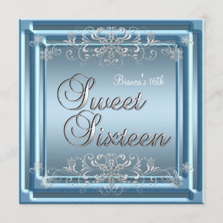Sweet Sixteen Birthday Blue Silver Teen Girl Invitation