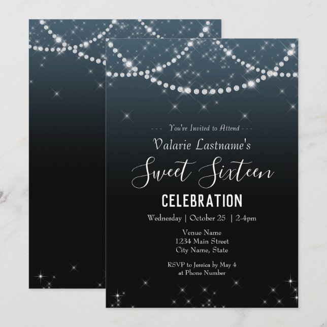 Sweet Sixteen Birthday Celebration Ombre Diamond (Front/Back)