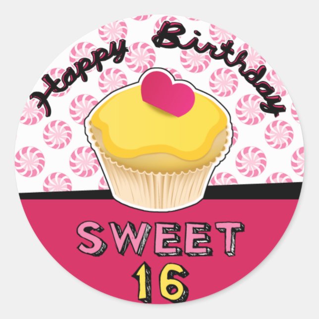 Sweet Sixteen Birthday Cupcake Stickers! Classic Round Sticker (Front)