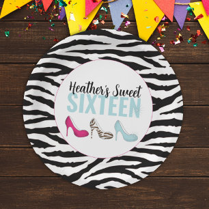 Sweet Sixteen Birthday Girly Pink Whimsical Chic   Paper Plate