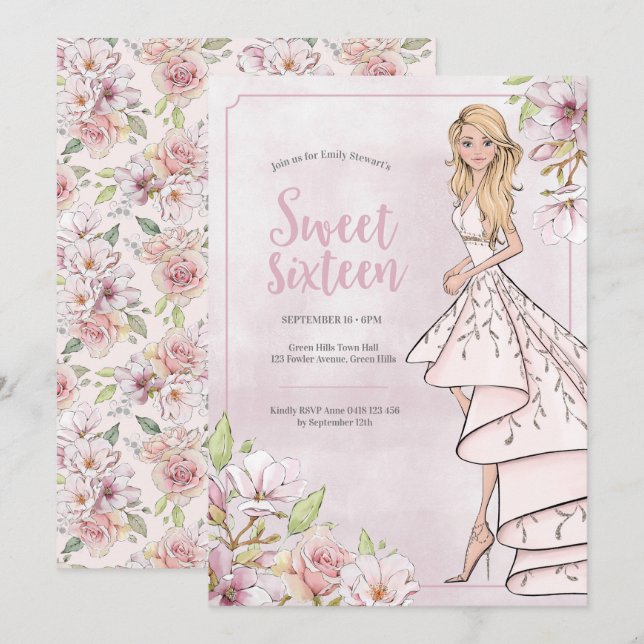 Sweet Sixteen Birthday Glamour Girl Invitation (Front/Back)