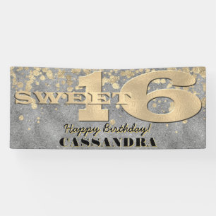 Sweet Sixteen Birthday   Gold Foil and Glitter Banner