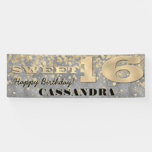 Sweet Sixteen Birthday Gold Foil and Glitter Banner