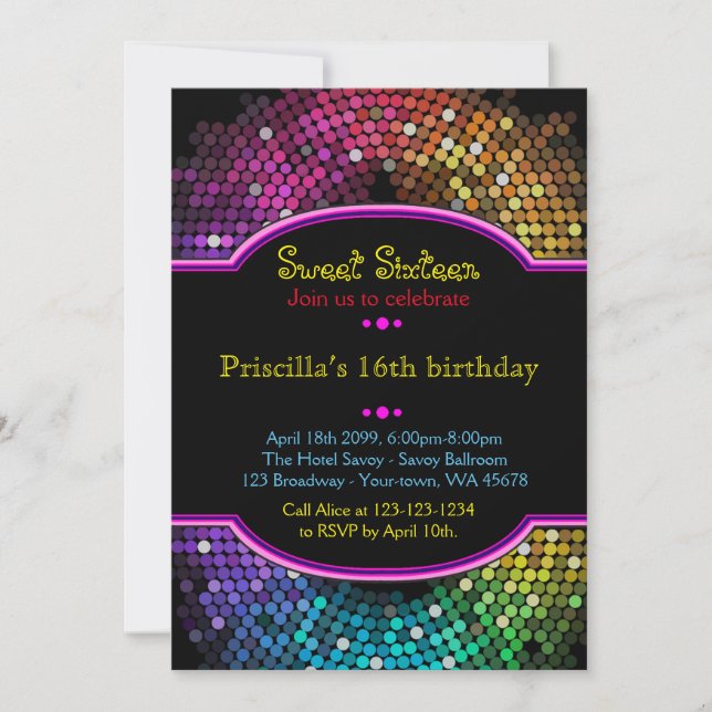 Sweet Sixteen Birthday invitation,Disco style,chic Invitation (Front)