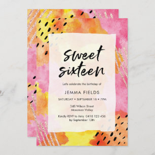 Sweet Sixteen Birthday Invitation pink abstract