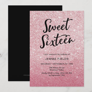 Sweet Sixteen Birthday Invitation pink glitter