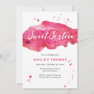 Sweet Sixteen birthday Invitation pink splash