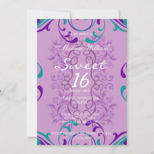 Sweet Sixteen Birthday Party Invitation Damask