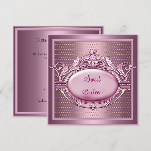 Sweet Sixteen Birthday Party Satin Pink Dots Invitation (Front/Back)