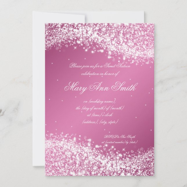 Sweet Sixteen Birthday Party Sparkling Wave Pink Invitation (Front)