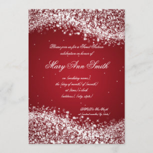 Sweet Sixteen Birthday Party Sparkling Wave Red Invitation