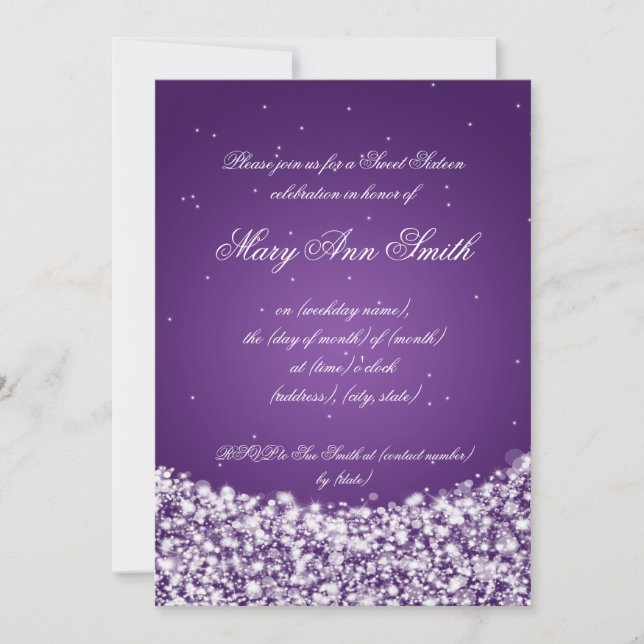 Sweet Sixteen Birthday Party Star Sparkle Purple Invitation (Front)