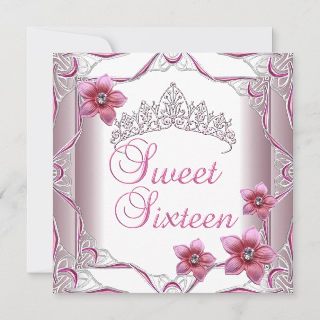 Sweet Sixteen Birthday Party Sweet 16 Pink Tiara Invitation (Front)
