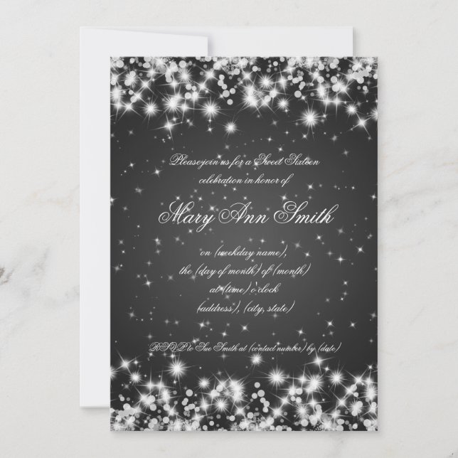 Sweet Sixteen Birthday Party Winter Sparkle Black Invitation (Front)