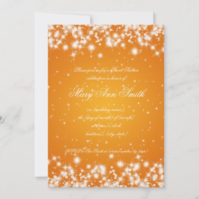 Sweet Sixteen Birthday Party Winter Sparkle Orange Invitation (Front)