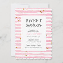 Sweet Sixteen Birthday Pink Stripe Invitation
