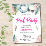 Sweet Sixteen Birthday Pool Party Invitation<br><div class="desc">Make a splash with this Sweet Sixteen Pool Party Invitation, designed for a fun, stylish, and unforgettable 16th birthday celebration. Perfect for a summer birthday, this invitation features bright poolside colors, modern typography, and a trendy layout that teens love. Fully customizable, you can edit the name, date, time, and party...</div>