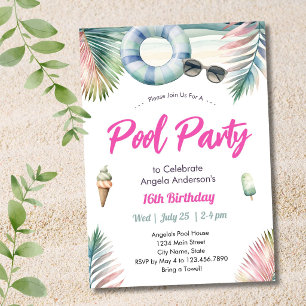 Sweet Sixteen Birthday Pool Party Invitation