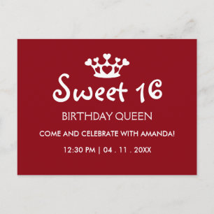 Sweet Sixteen Birthday Queen - Burgundy Invite