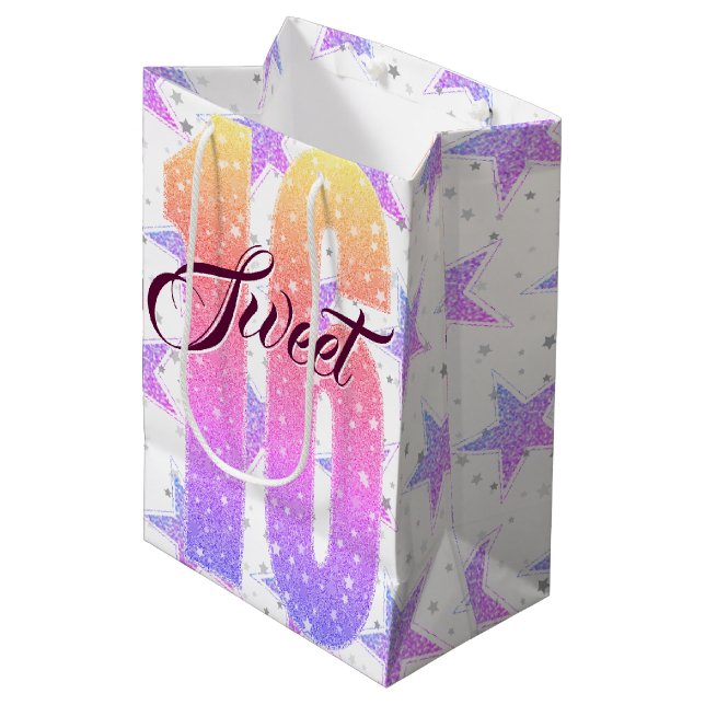 Sweet Sixteen Birthday | Stars Pink Glitter Medium Gift Bag (Front Angled)